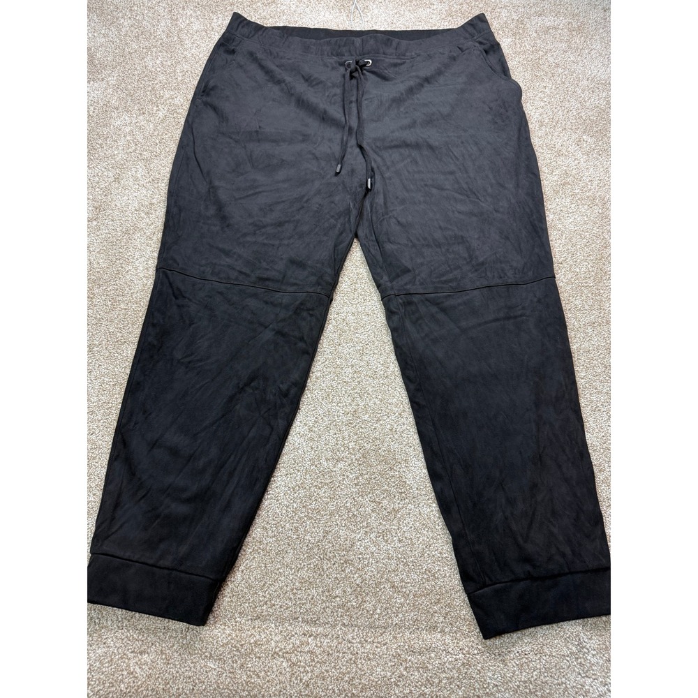 Susan Graver Black Faux Suede Jogger Pants Womens XL‎ Drawstring Pockets Stretch